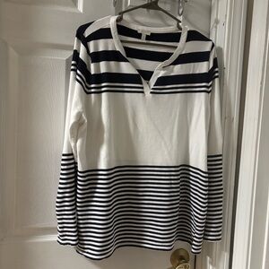 Black and White Cotton Talbots Striped Long Sleeve Top Xtra Large Preppy Style